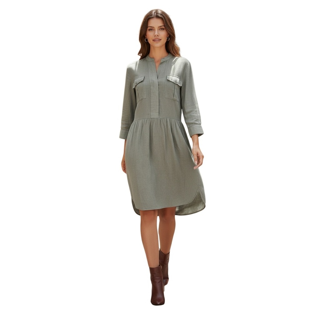 James Perse Standard Olive Green Cotton Utility Shirt Dress 2 M Textured NWOT